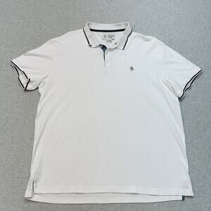 Original Penguin Contrast Tipped Pique Polo Shirt Men's XXL White Navy Button-Up